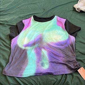 SHEIN Green and Purple Graphic Crop Tee